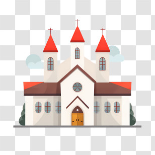 Church - Illustration Of A Church Building With Red Roofs Transparent PNG