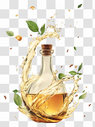 Cooking Oil - Oil Bottle With Splash And Herbs Transparent PNG
