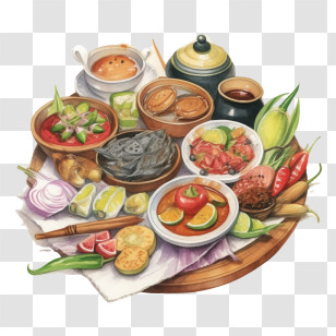 Malay Cuisine
 - Assorted Dishes And Ingredients Transparent PNG