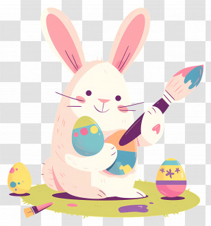 Bunny Painting Easter Eggs - Easter Bunny Painting Eggs Transparent PNG