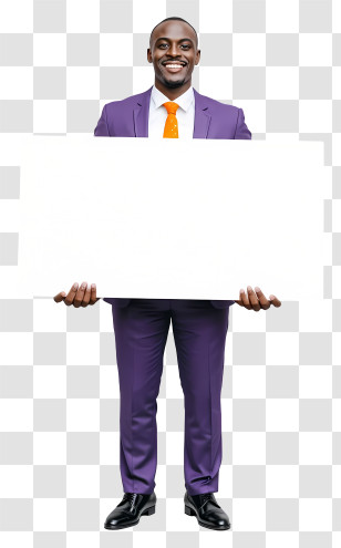 Businessman Holding Blank Placard - Smiling Man With Blank Sign Transparent PNG