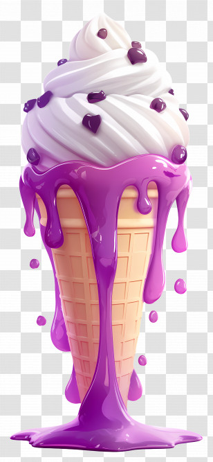 Ice Cream Sundae - Ice Cream Cone With Dripping Purple Topping Transparent PNG