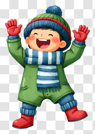 Cartoon Boy Enjoying Winter - Happy Winter Kid Transparent PNG