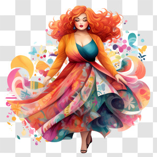 National Curves Day - Elegant Woman In Colorful Flowing Dress Transparent PNG
