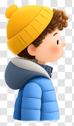 Young Boy In Winter Clothing - Boy In Yellow Beanie And Blue Jacket Transparent PNG