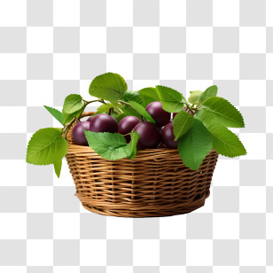 Plum - Wicker Basket Filled With Fresh Purple Plums Transparent PNG