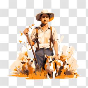 Farmer Day - Shepherd With Dogs In Field Transparent PNG