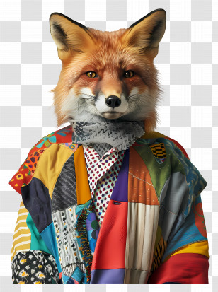 Fox - Stylish Fox In Patchwork Clothes Transparent PNG
