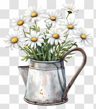 Daisies - Daisies In Rustic Watering Can Transparent PNG