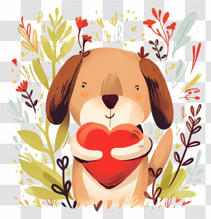 Dog Heart - Cute Dog Holding Heart Surrounded By Flowers Transparent PNG