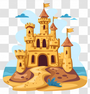 Sand Castle - Cartoon Sandcastle On A Beach Transparent PNG