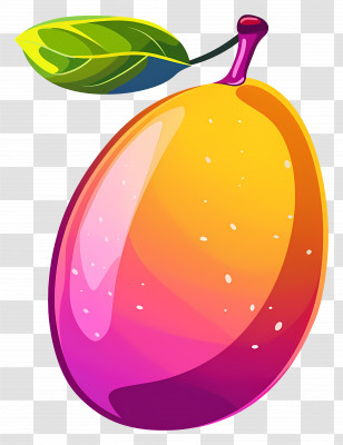 Mango - Cartoon Plum With Leaf Illustration Transparent PNG