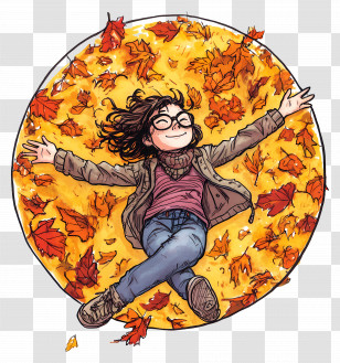 September Equinox - Girl Lying In Autumn Leaves Transparent PNG