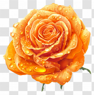 Orange Rose - Illustration Of Orange Rose With Water Droplets Transparent PNG