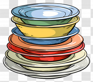 Stack Of Plates - Colorful Stacked Plates And Bowls Transparent PNG