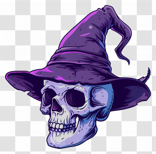 Halloween Cap - Spooky Skull Wearing A Witch Hat For Halloween Transparent PNG