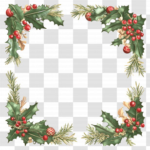 Christmas Border - Holly And Berries Frame Design Transparent PNG