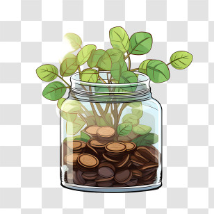 World Thrift Day - Jar With Coins And Plant Symbolizing Financial Growth Transparent PNG