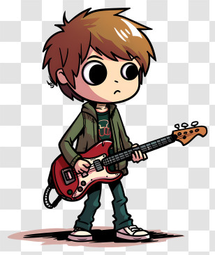Scott Pilgrim - Cartoon Boy Playing Red Electric Guitar Transparent PNG