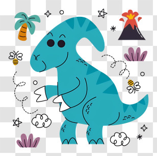 Cartoon Dinosaur - Cute Cartoon Dinosaur With Volcano Transparent PNG
