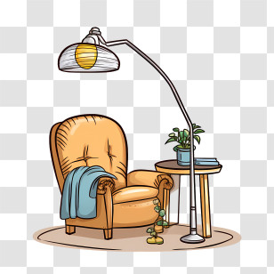 Couch And Lamp - Cozy Armchair And Standing Lamp Transparent PNG