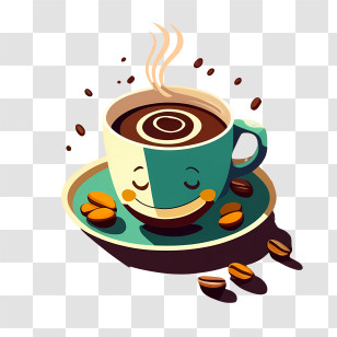 Cartoon Coffee Cup - Smiling Coffee Cup With Beans Transparent PNG