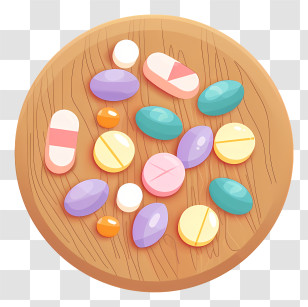 Medicine Tablet - Colorful Pills On Wooden Plate Transparent PNG