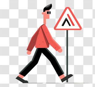 Guy Crossing Road - Cartoon Person Walking By Road Sign Transparent PNG