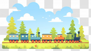 Cartoon Train - Cartoon Train In A Colorful Outdoor Landscape Transparent PNG