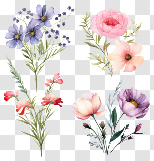 Watercolor Paintings - Bouquet Of Colorful Flower Illustration Transparent PNG