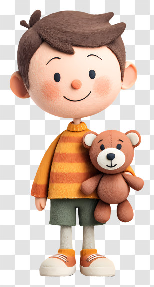Little Boy With Plush Bear - Child With Teddy Bear Character Transparent PNG