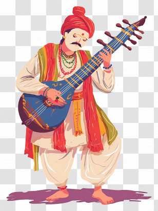 Indian Man Playing Sitar - Traditional Musician Playing Sitar Illustration Transparent PNG
