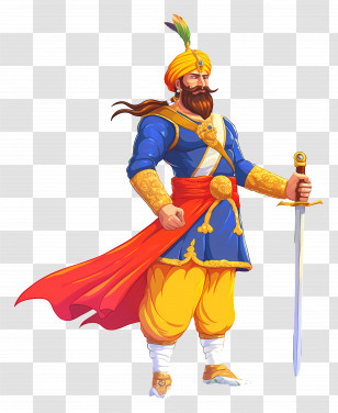 Guru Govind Singh Jayanti - Heroic Warrior In Vibrant Traditional Attire Transparent PNG