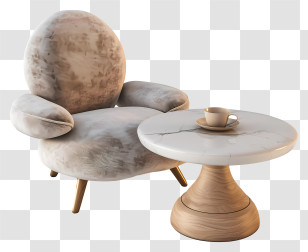 Coffee Table - Comfortable Chair And Table Setup Transparent PNG