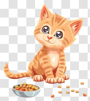 Cat Food - Cute Kitten With Food Illustration Transparent PNG