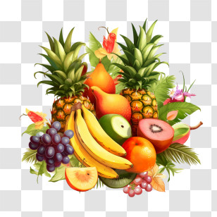 Tropical Fruit - Colorful Tropical Fruit Basket Transparent PNG
