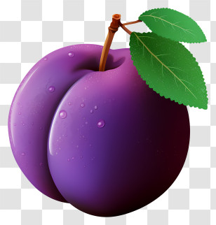 Pastel Plum - Purple Plum With Green Leaves Illustration Transparent PNG
