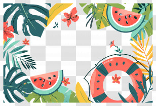 Summer Background - Tropical Frame With Watermelon Transparent PNG