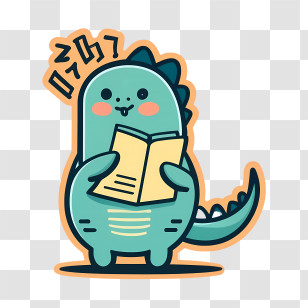 Cartoon Dinosaur - Cute Blue Dinosaur Reading A Book Transparent PNG