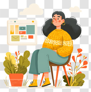 Woman Designing Website - Woman In Yellow Sweater Sitting Transparent PNG