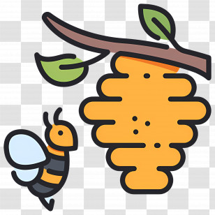 Honey Bee - Bee And Hive On Branch Transparent PNG