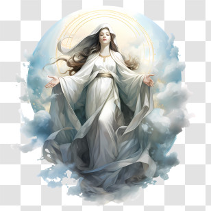 Assumption Of Mary - Woman In White Dress With Clouds Transparent PNG