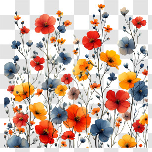 Floral Pattern Background - Colorful Wildflowers In Bloom Transparent PNG