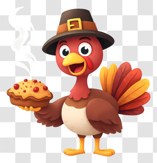 Turkey Holding Pie - Friendly Turkey With Pie Transparent PNG