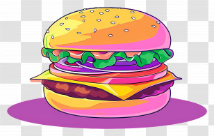 Hamburger - Colorful Fast Food Burger Illustration Transparent PNG
