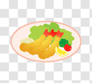 Food Elements - Fried Shrimp Platter With Vegetables Transparent PNG