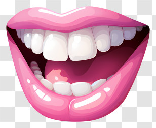 Pastel Teeth - Shiny Pink Lips Cartoon Illustration Transparent PNG