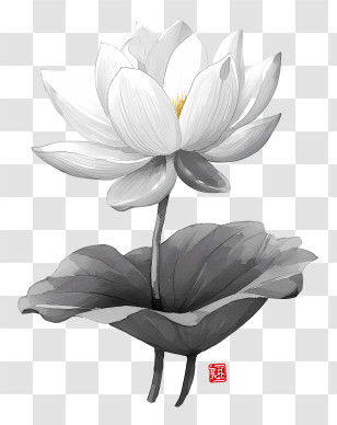 Lotus Ink Painting - White Lotus Illustration Transparent PNG