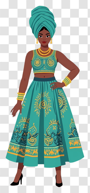 South Africa People - Illustration Of Woman In Turquoise Dress Transparent PNG