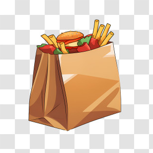 Food Delivery Bag - Fast Food Package With Burger And Fries Transparent PNG